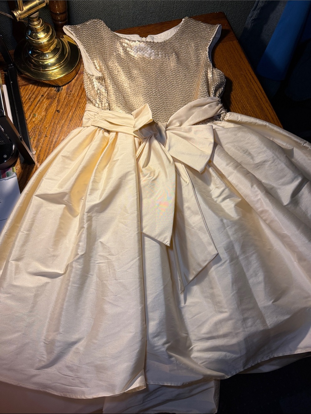 Pippa & Julie Ivory and Gold Sequin Girls' Formal Dress